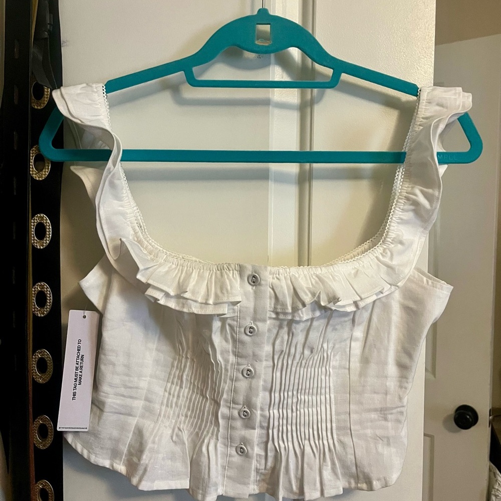Princess Polly White Ruffle Button Crop Blouse